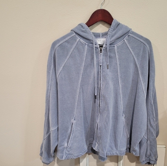 Wrap London Tops - Wrap London Zip up Jacket Hoodie Women's SZ 16 Stone Blue hemp/organicCotton